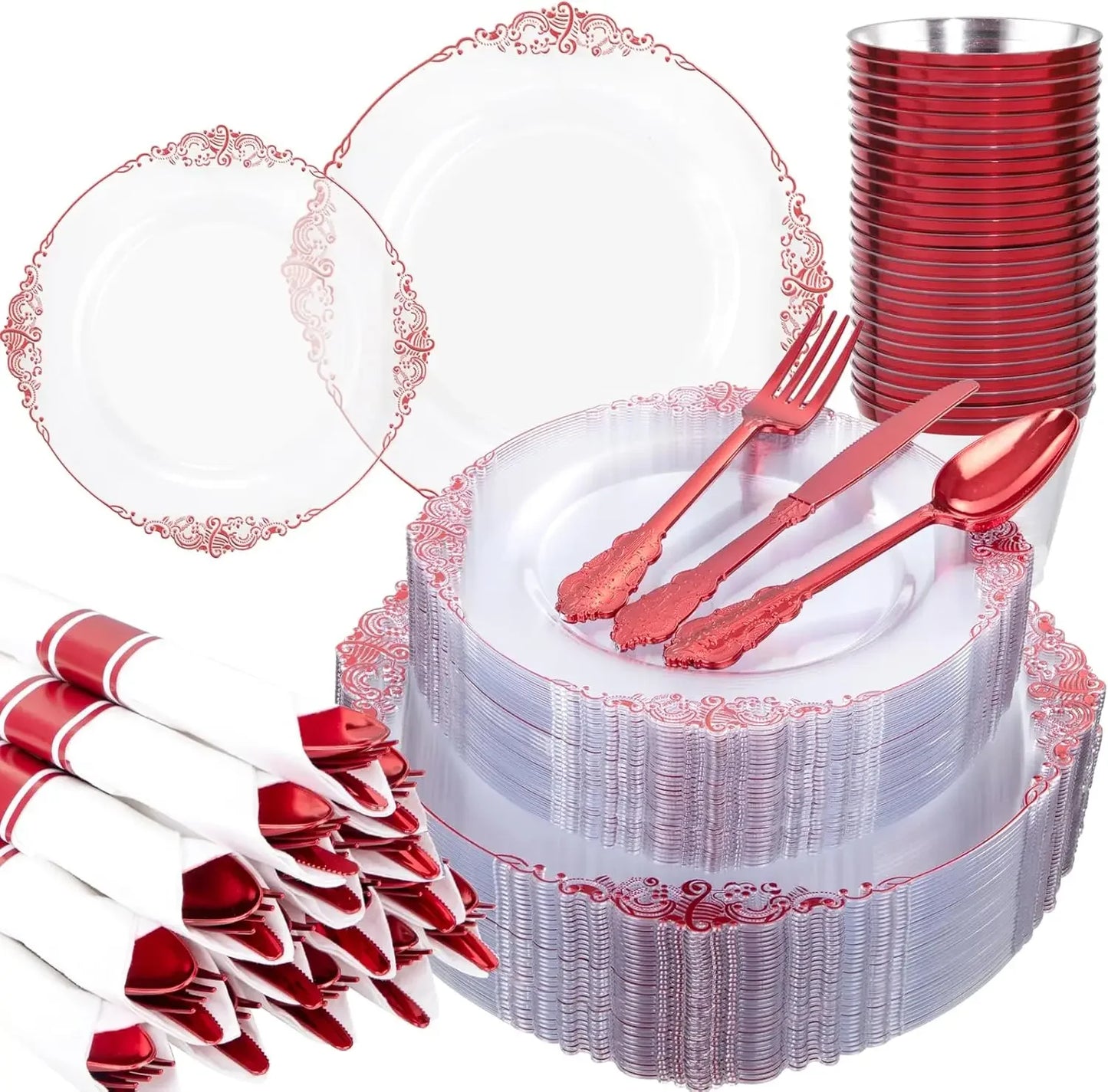 350 pcs Disposable Plastic Dinnerware Sets - 7 Color Options