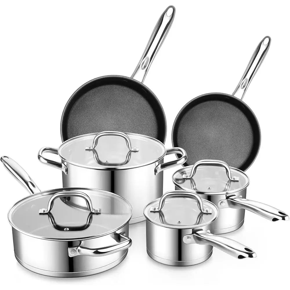 10 Pcs Nonstick Stainless Steel Pots and Pans Set