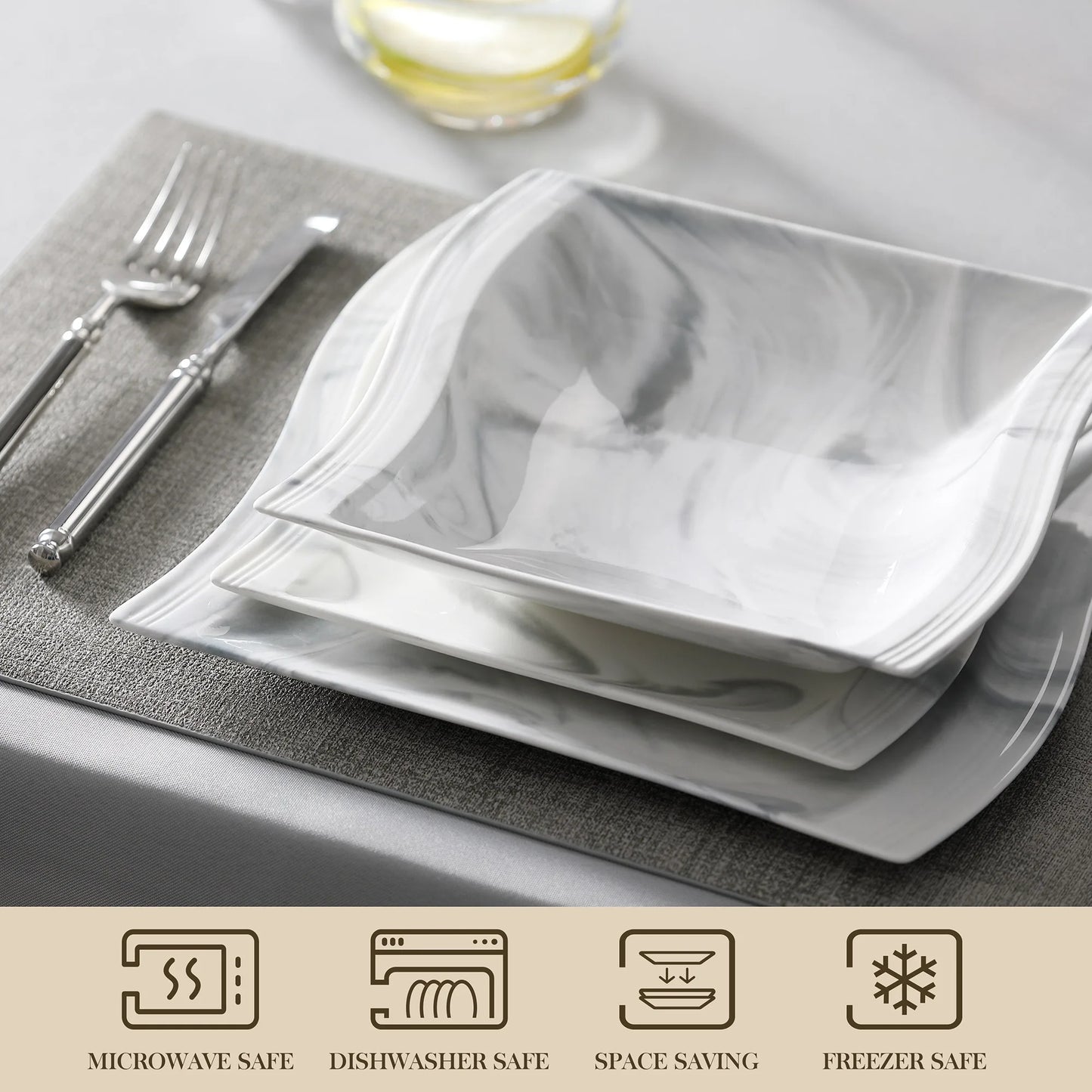 30/60PCS Marble Porcelain Dinnerware Set