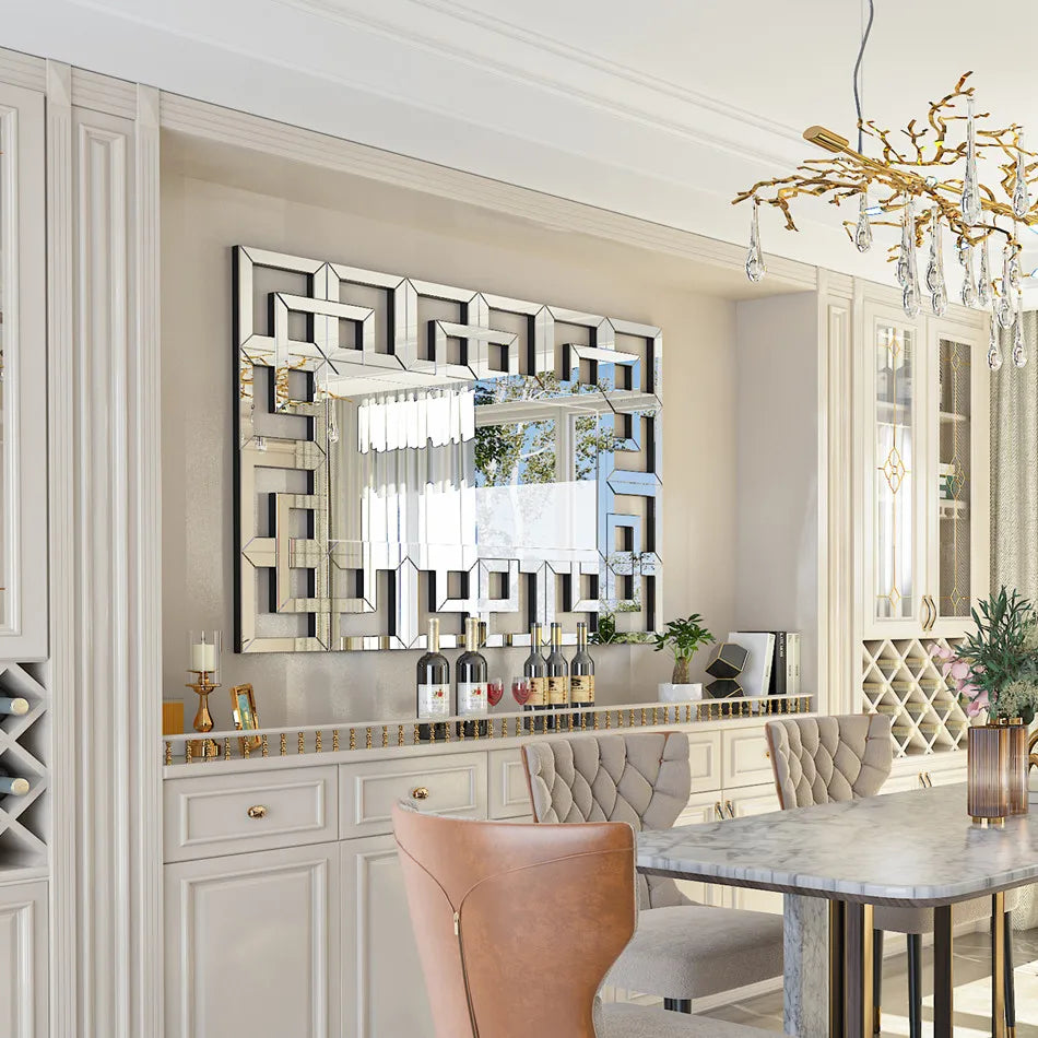 Silver Polished Hollow-out Decorative Wall Mirror