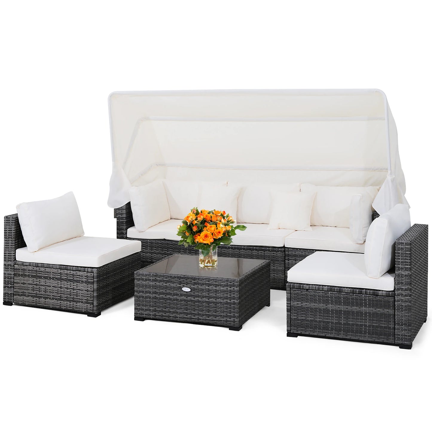 6-Piece Conversation Patio Furniture Set w/ Retractable Canopy