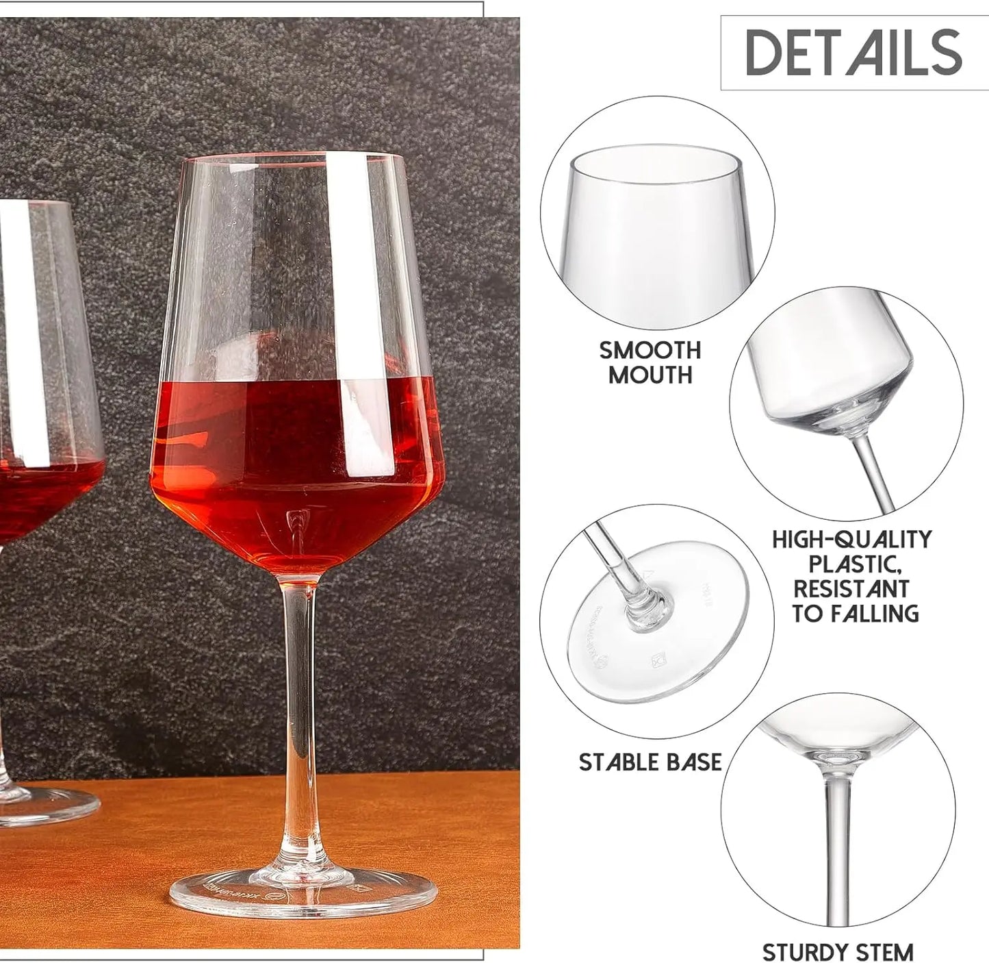 Set Of 12 (Square) Unbreakable Stemmed Wine Glasses