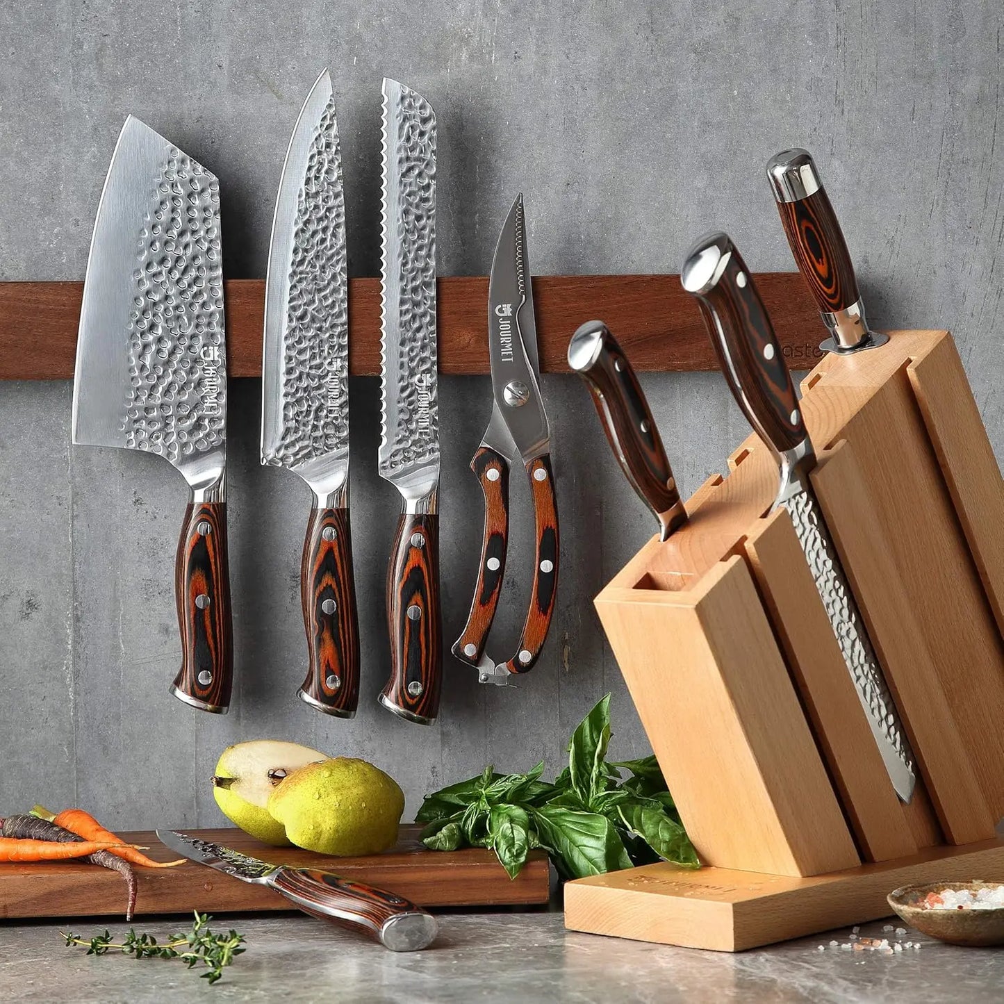 9PC High Carbon Stainless Steel Knife Set with Pakka Wood Handle and Beech Wood Block