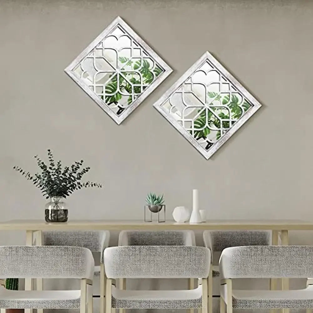 4-Pack 12x12 Inch Square Rustic White Decorative Wall Mirrors