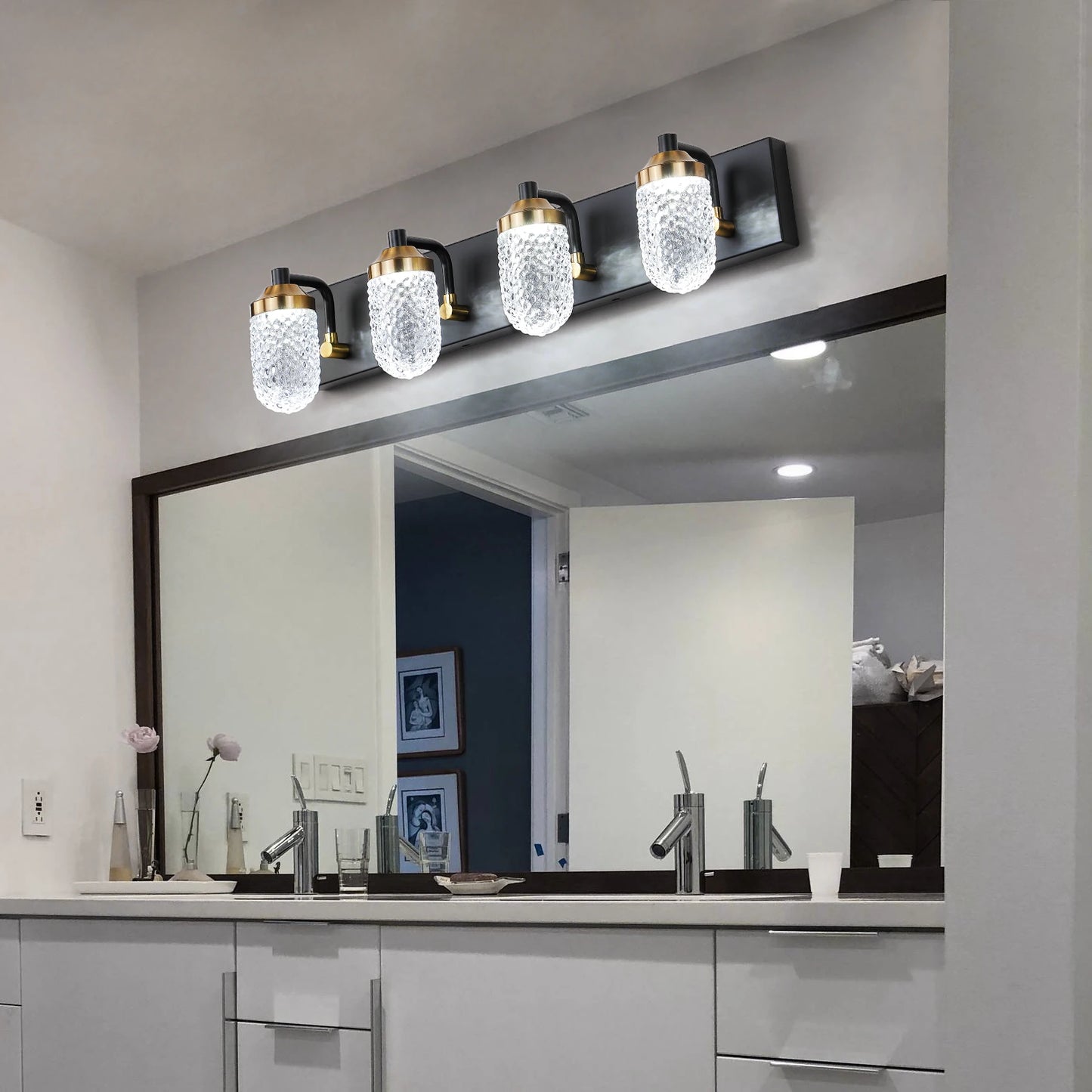 4 Light Crystal Black Gold Contemporary LED Bathroom Wall Sconce