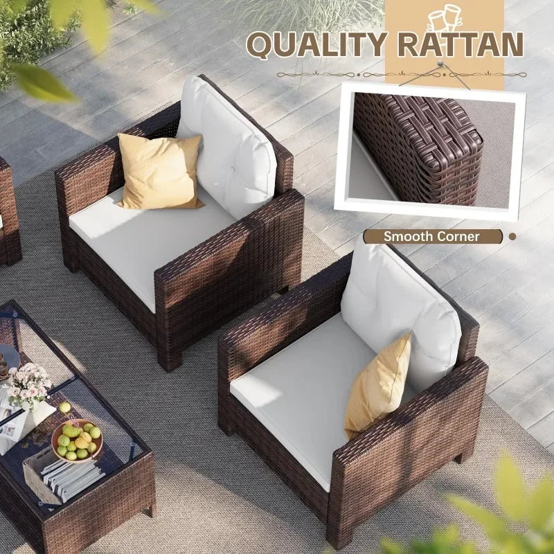 4 Piece Wicker Rattan Patio Conversation Sofa Set