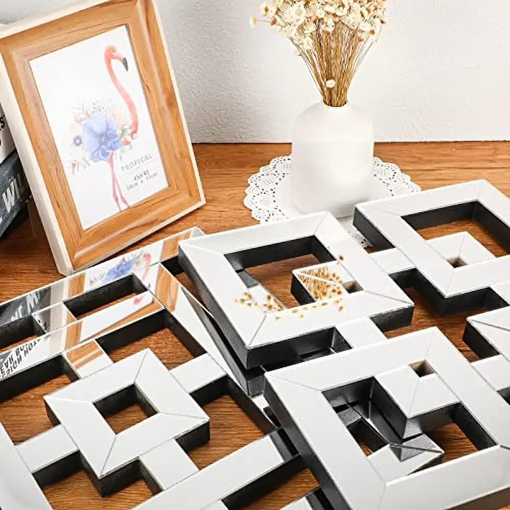 4 Pcs Square Silver Mirror Wall Decor Set
