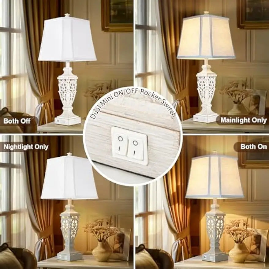 28.5" Rustic White Linen Cut Table Lamps, Set of 2