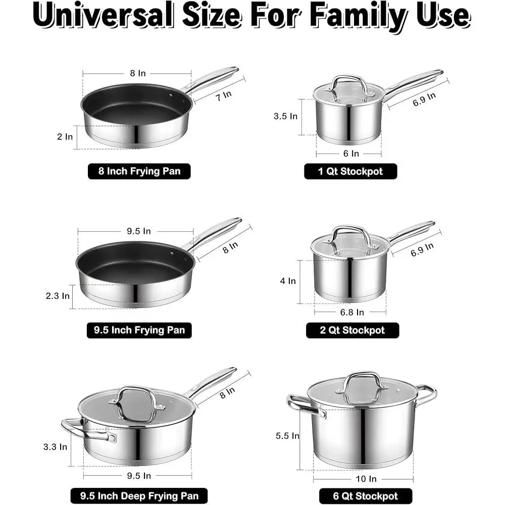 10 Pcs Nonstick Stainless Steel Pots and Pans Set