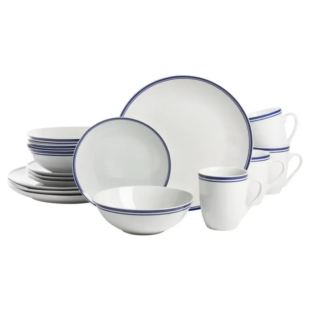 16-Piece Blue Double Banded Rim Ceramic Dinnerware Set