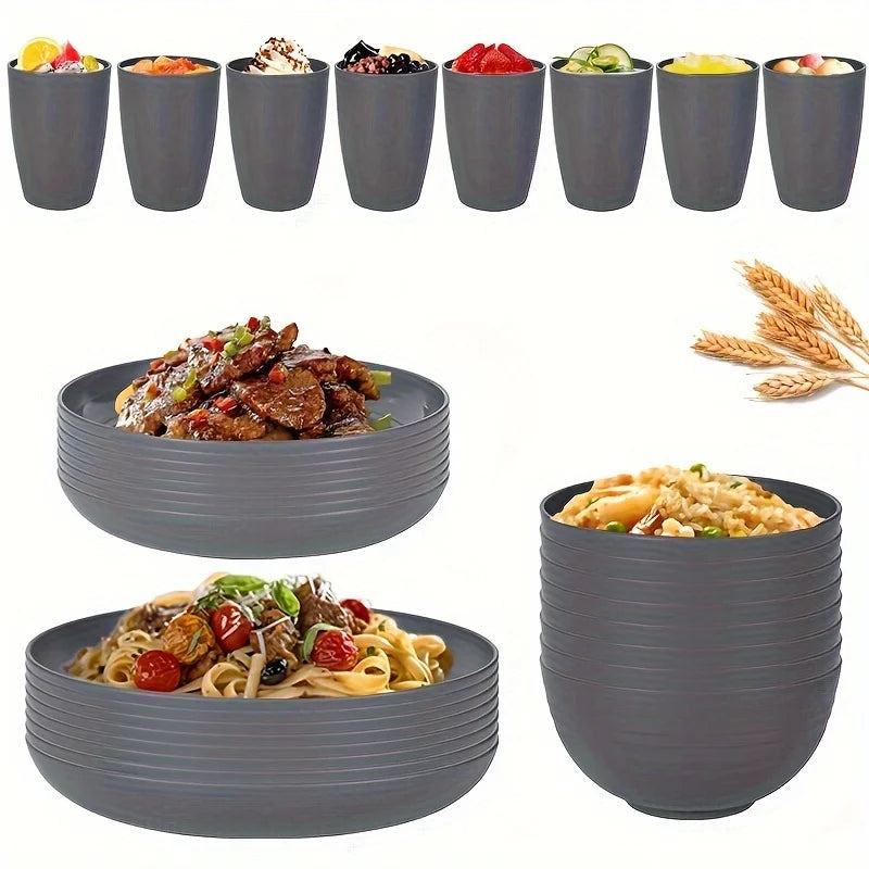 16/32pcs Plastic Tableware Set, Microwave And Dishwasher Safe