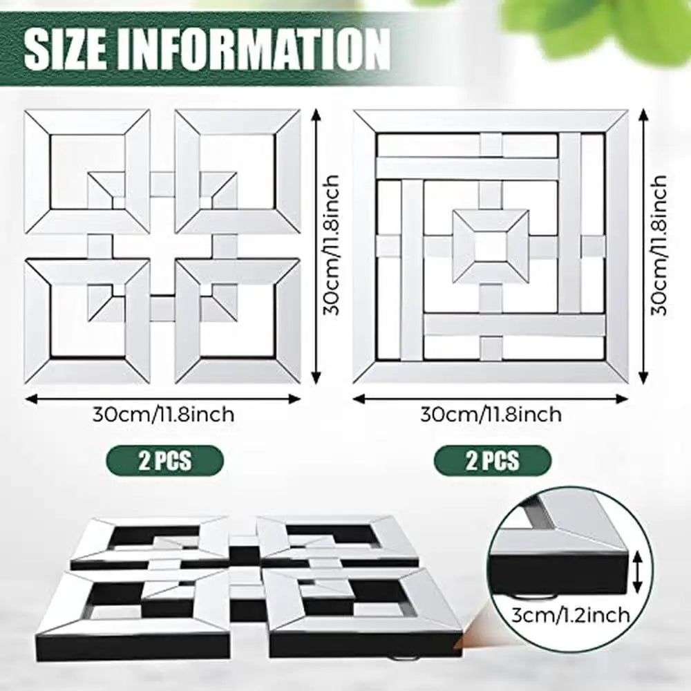 4 Pcs Square Silver Mirror Wall Decor Set