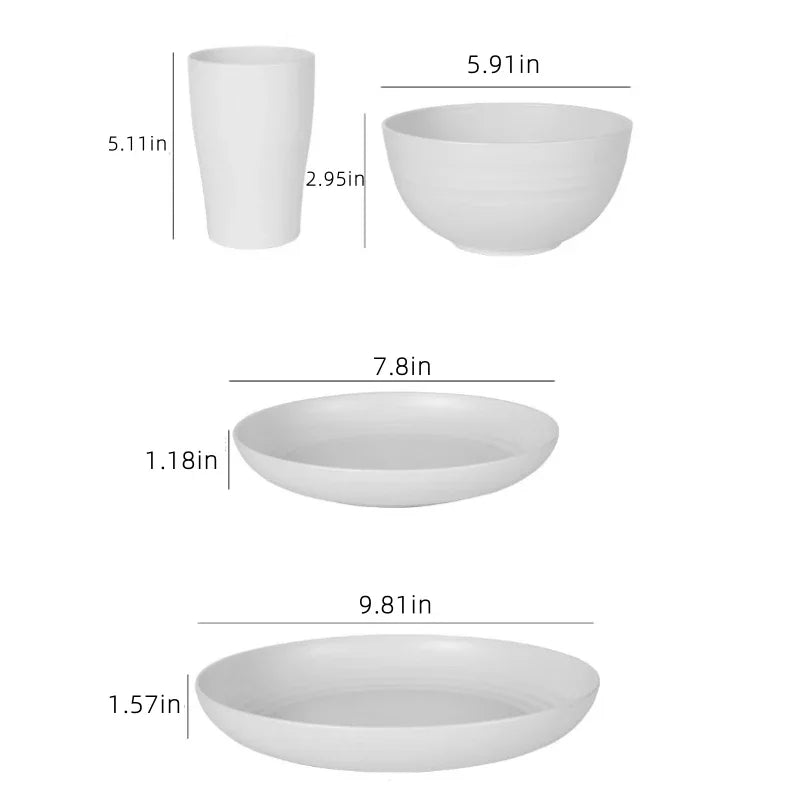 32 pieces plastic wheat straw tableware set