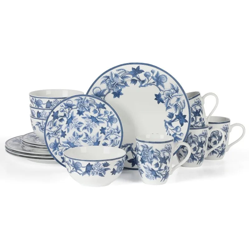 Goodale Vintage Blue Stoneware 16 Piece Dinnerware Set