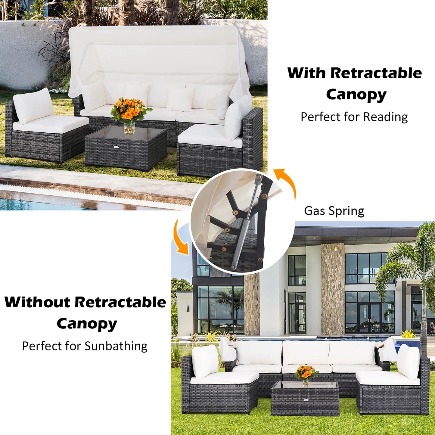 6-Piece Conversation Patio Furniture Set w/ Retractable Canopy