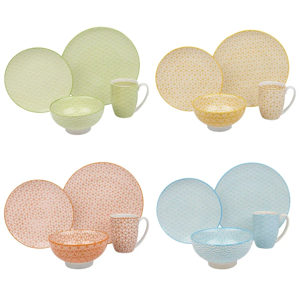 16 Piece Multi-Color Japanese-style Porcelain Dinnerware Set