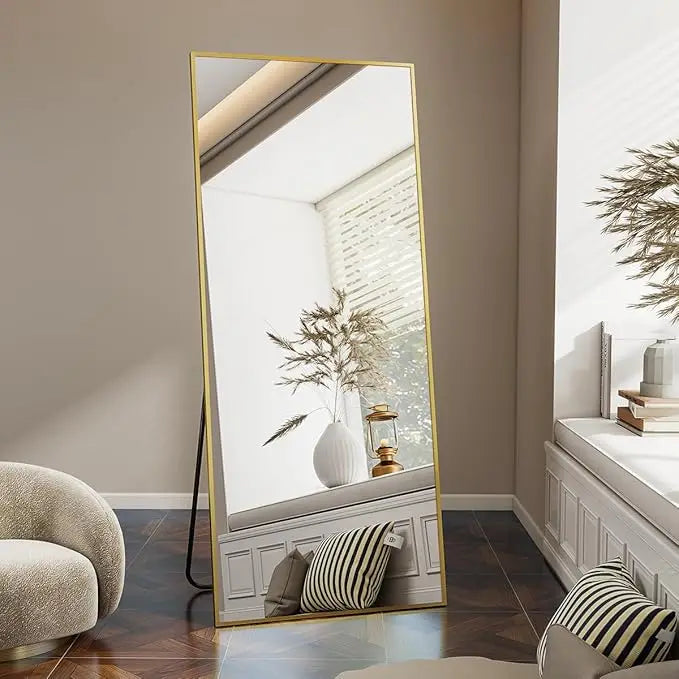 21" x 57" Full Length Aluminum Alloy Frame Floor Mirror with Stand