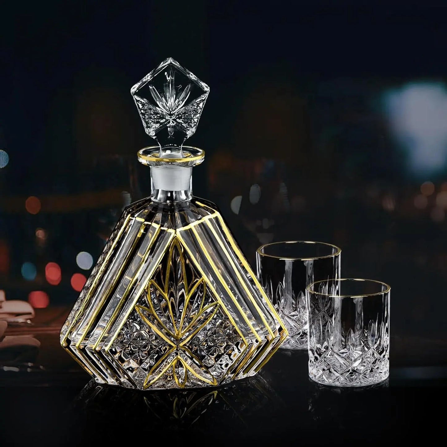 Hand-Painted Gold Accents Decanter Set