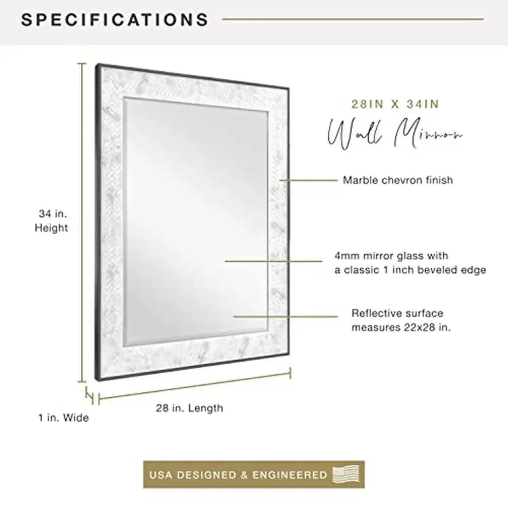 28x34 Beveled Edge Chevron Marble Mirror