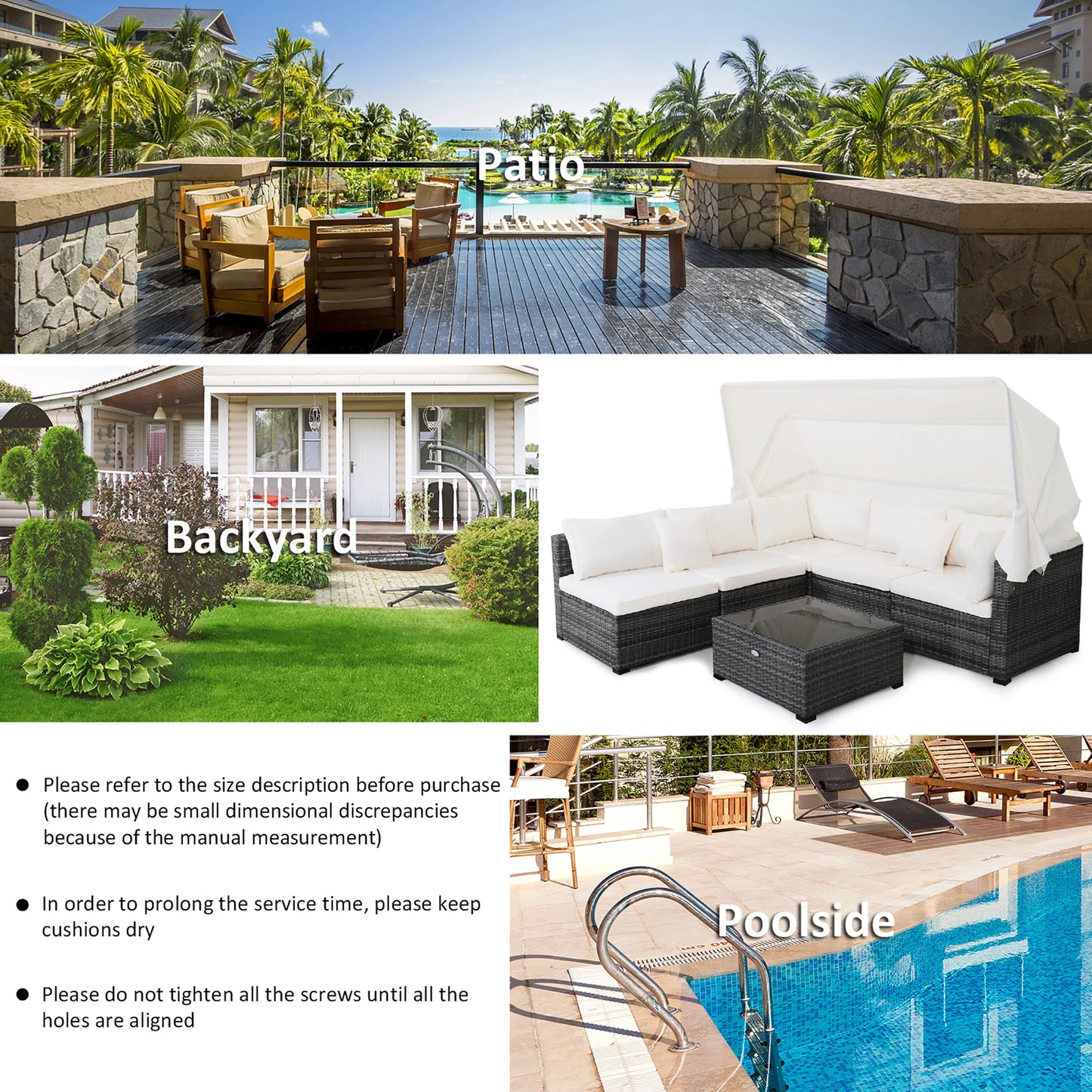 6-Piece Conversation Patio Furniture Set w/ Retractable Canopy