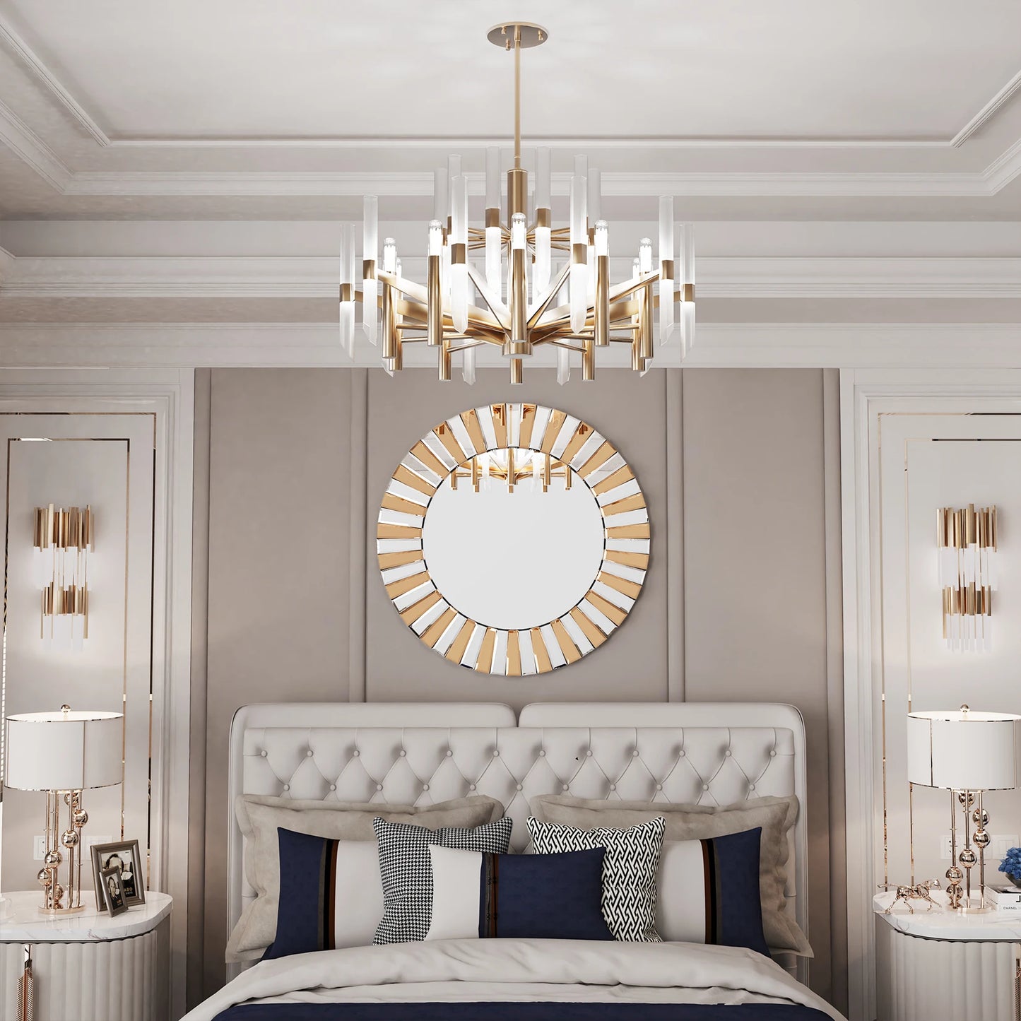 Beveled Edge Round Sunburst Wall Mirror