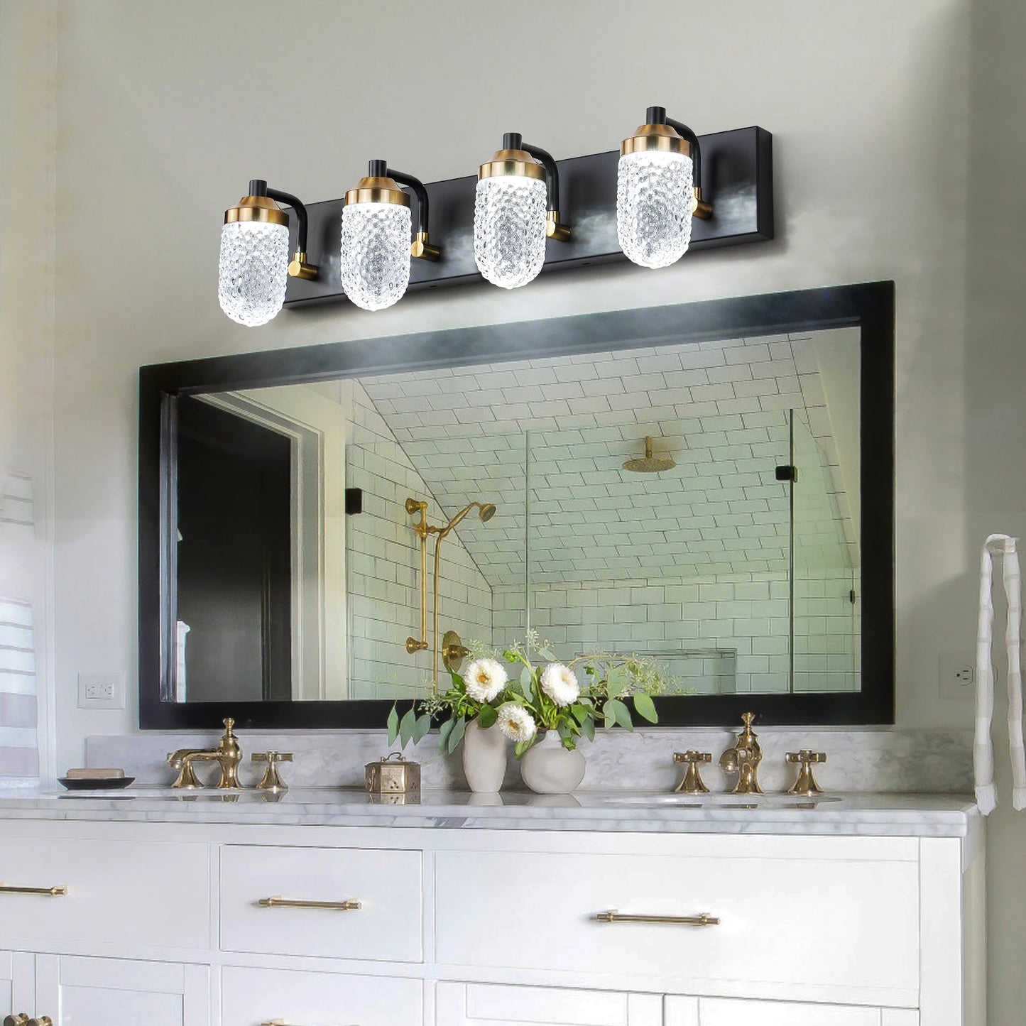 4 Light Crystal Black Gold Contemporary LED Bathroom Wall Sconce