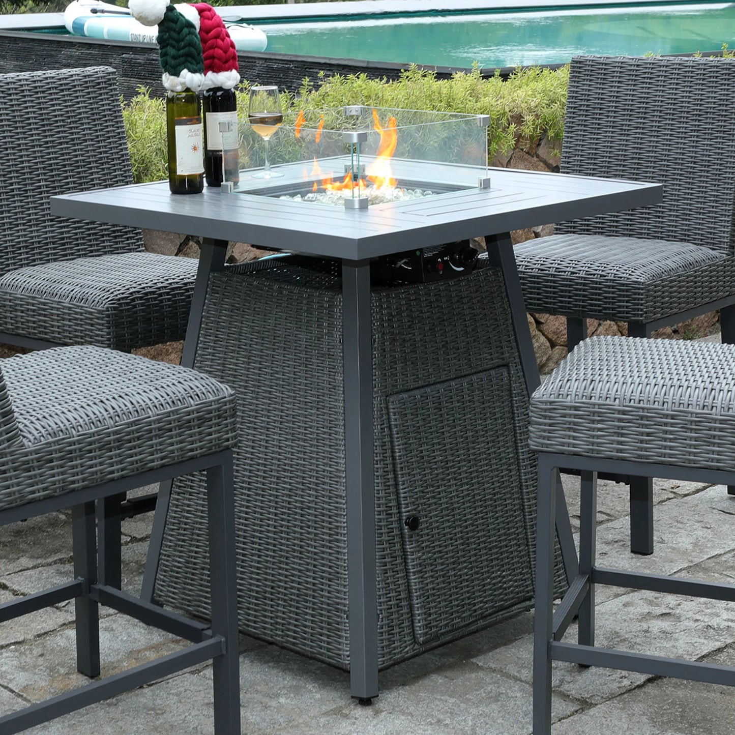 36" Square Bar High Outdoor Fire Pit Table