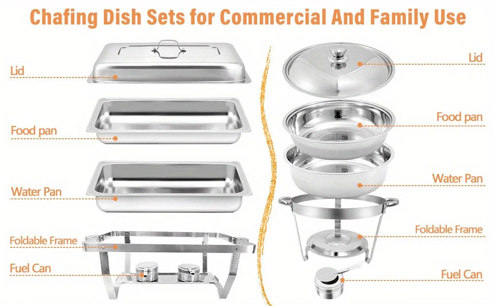 8 Pack Stainless Steel Chafing Dish Buffet Set