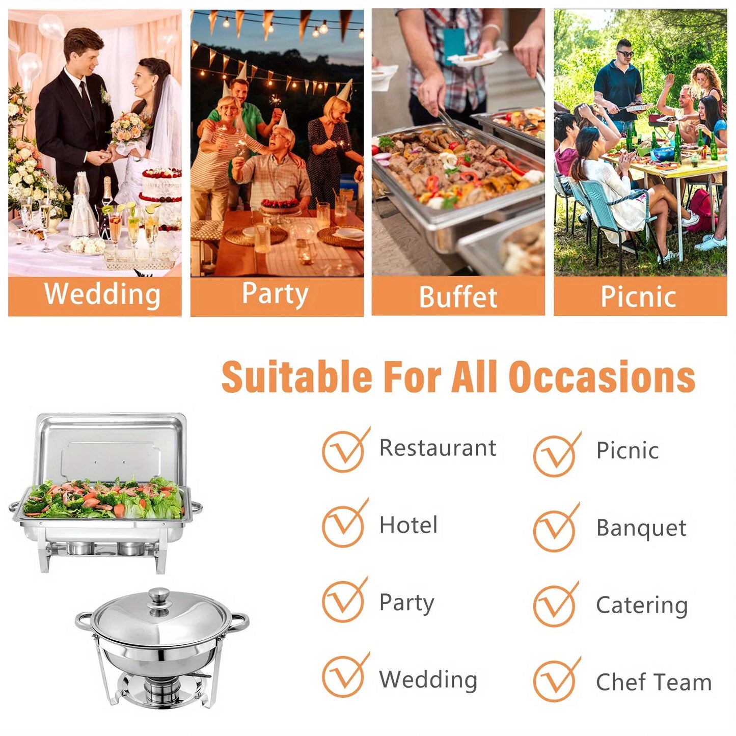 8 Pack Stainless Steel Chafing Dish Buffet Set