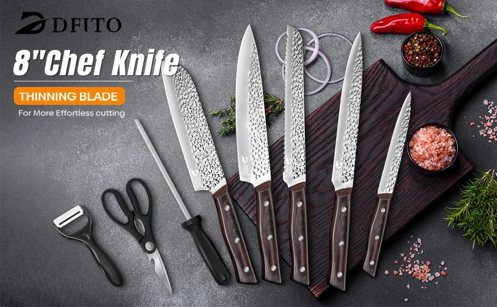 8pcs Hammer Pattern Chef Knives Set