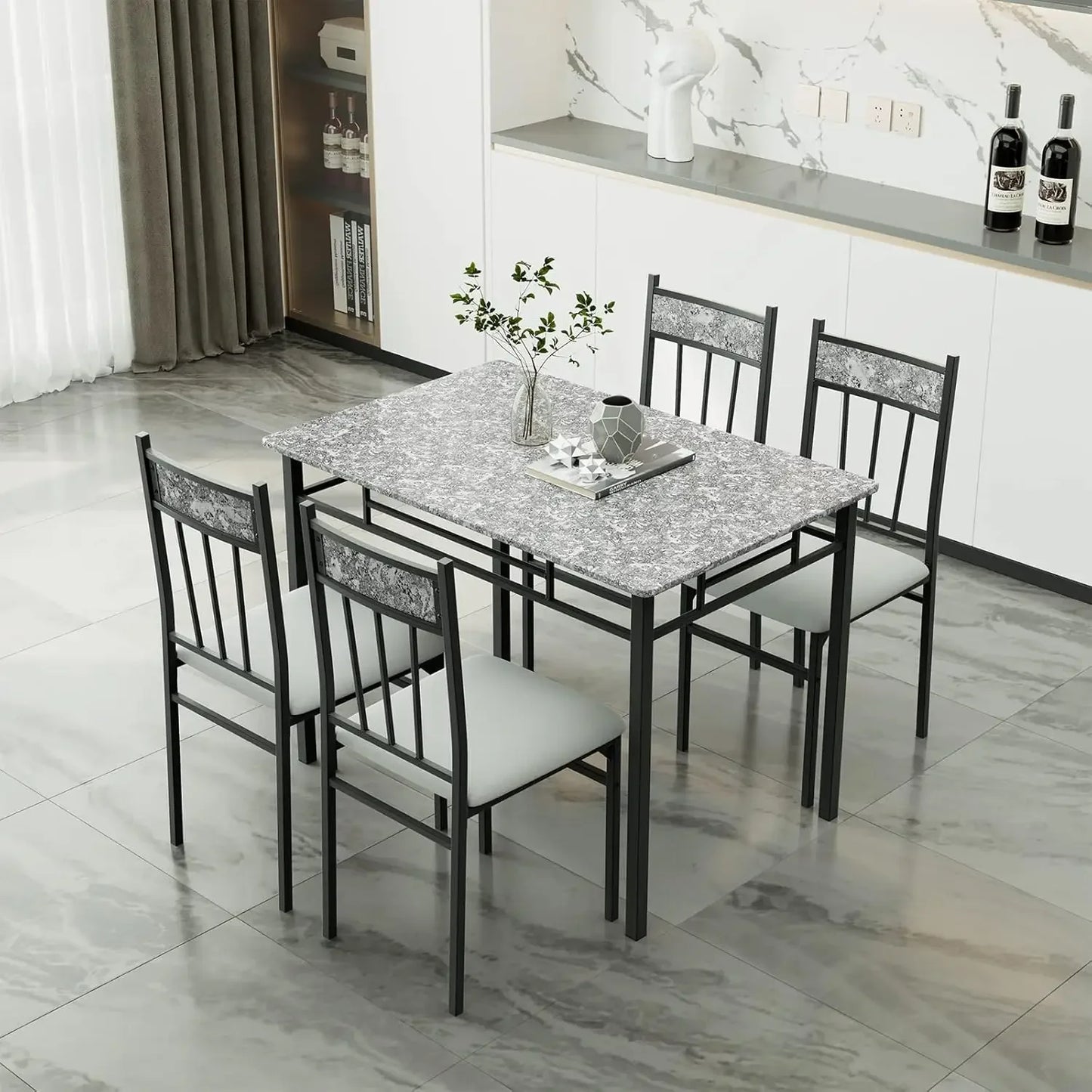 5 Piece Faux Marble Dining Table Set