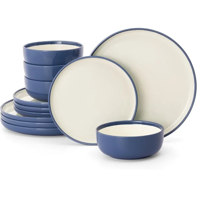 12 Piece Nature Stoneware Dinnerware Sets for 4, Assorted Colors