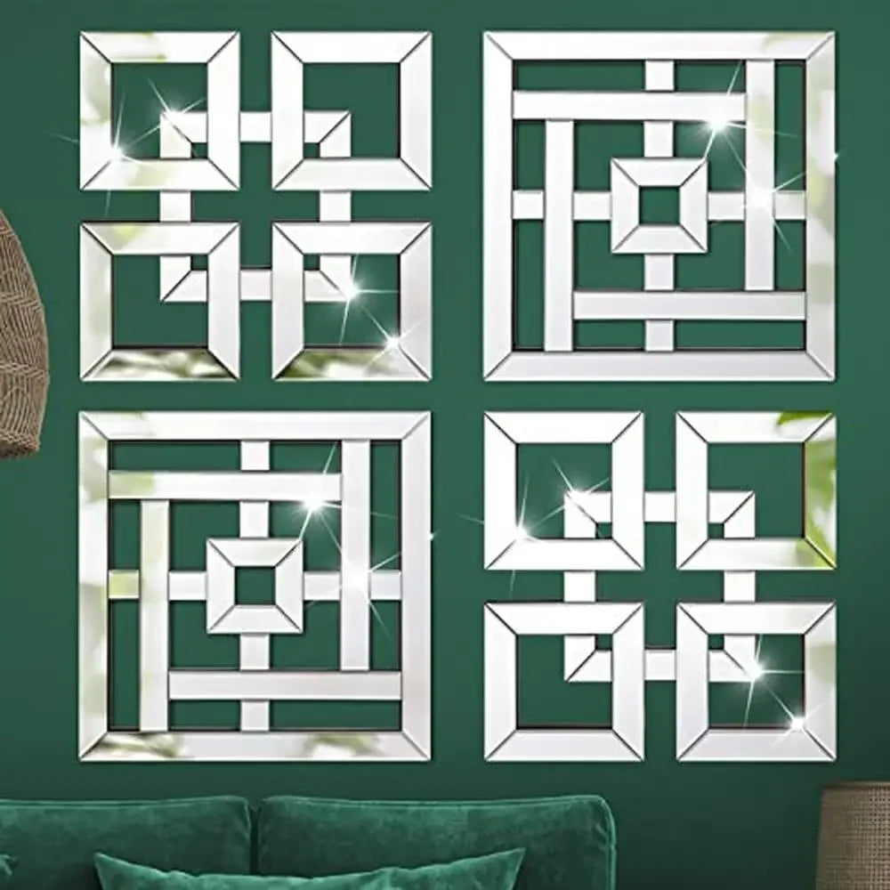 4 Pcs Square Silver Mirror Wall Decor Set