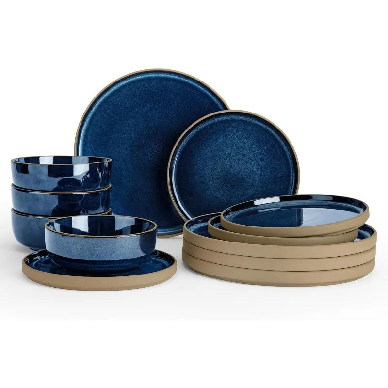12 Piece Nature Stoneware Dinnerware Sets for 4, Assorted Colors