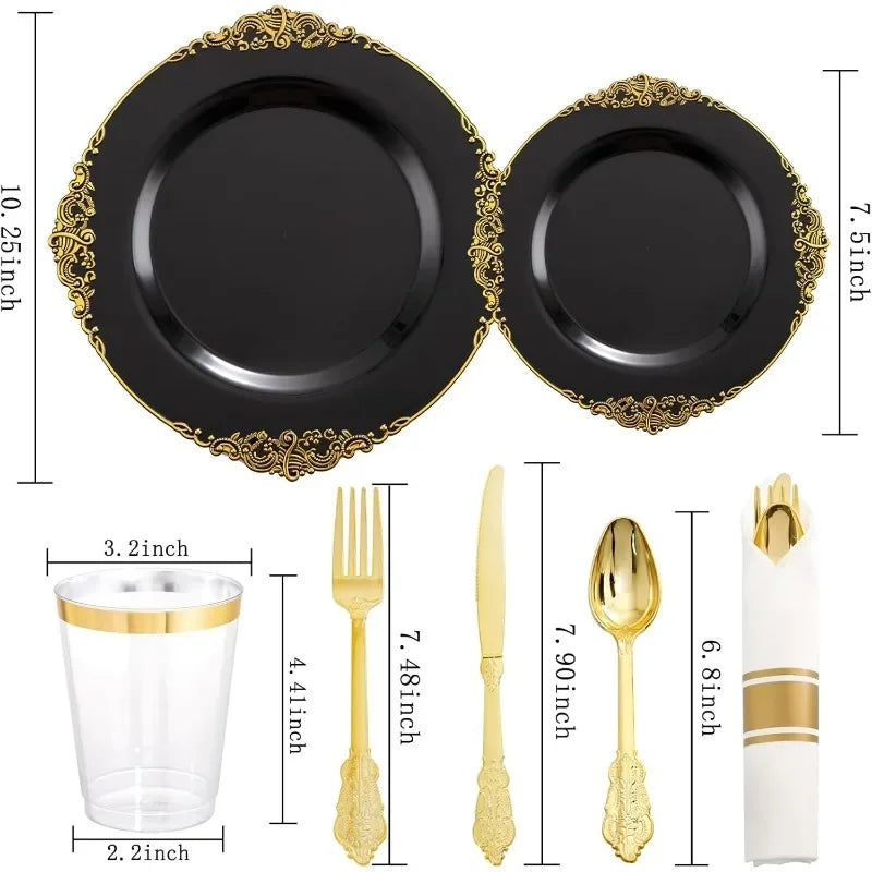 350 pcs Disposable Plastic Dinnerware Sets - 7 Color Options