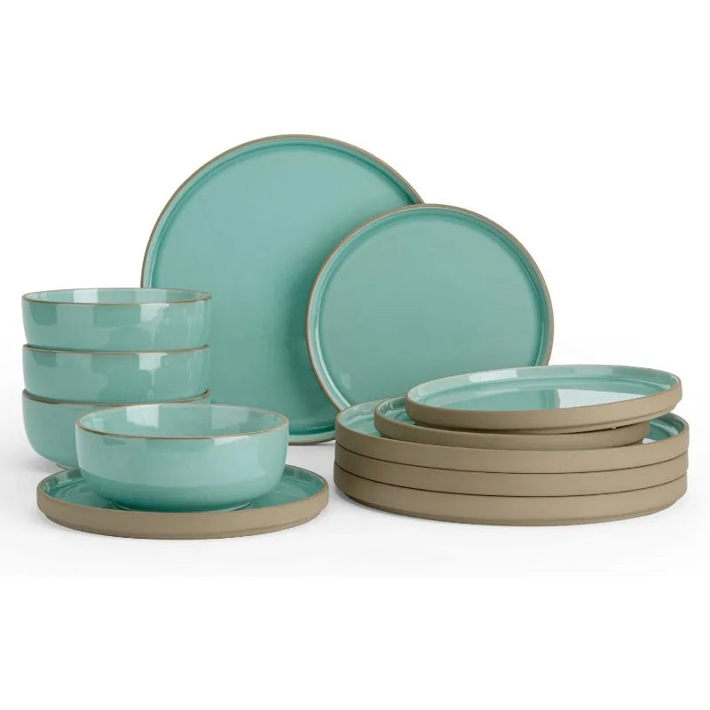 12 Piece Nature Stoneware Dinnerware Sets for 4, Assorted Colors