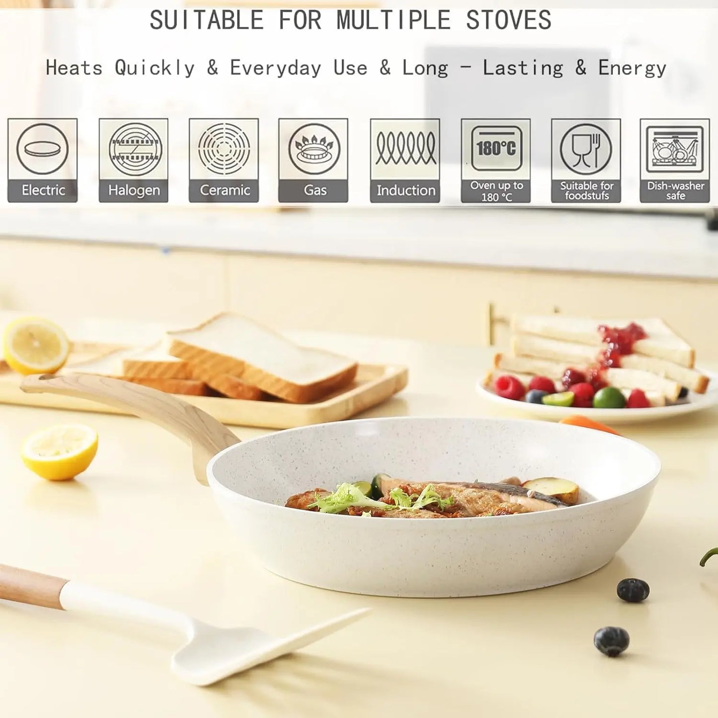 Pink Ceramic Non Stick Cookware Set with Granite Pattern