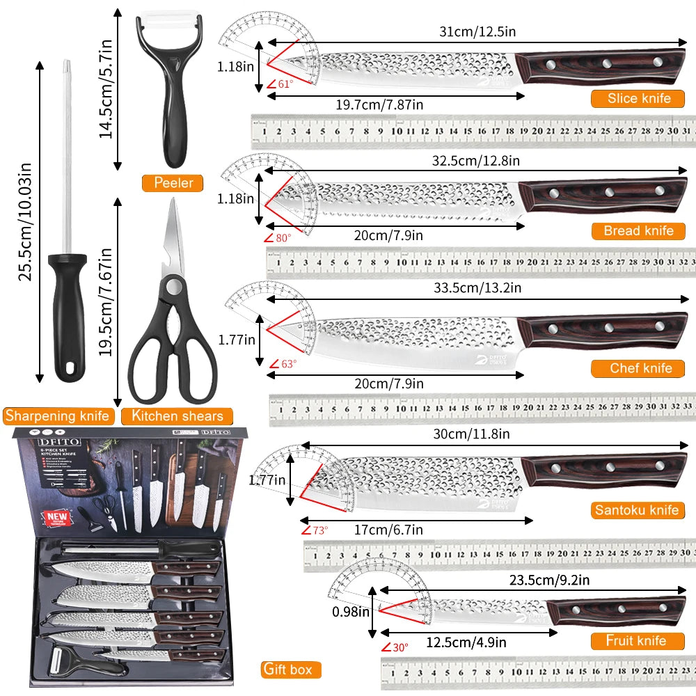 8pcs Hammer Pattern Chef Knives Set