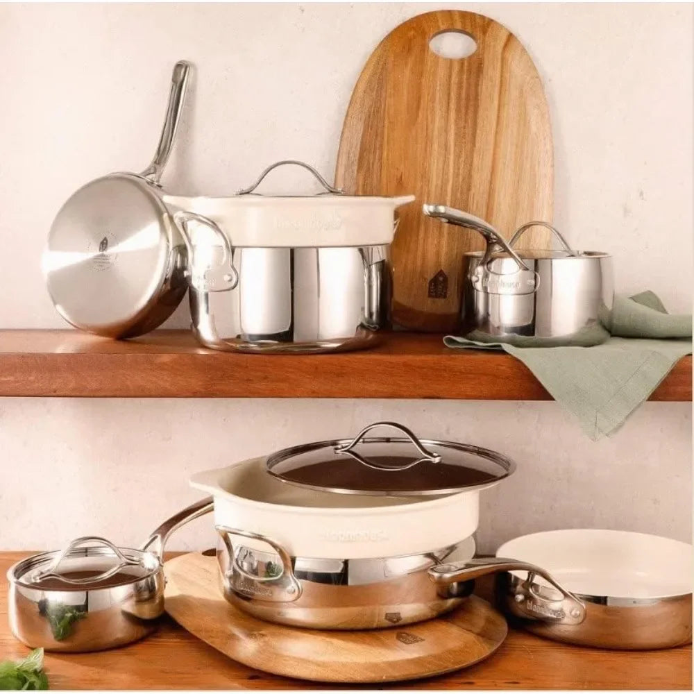 Oprah's Favorite Things - 12 Piece Triply Stainless Steel Cookware Set W/Non-Stick Non-Toxic Ceramic Interior