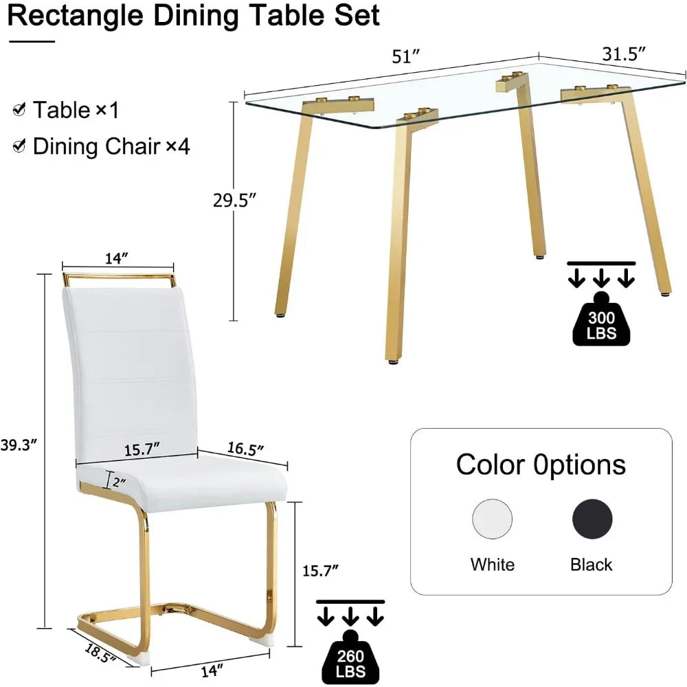 Rectangle Clear Glass Table Top Dining Set