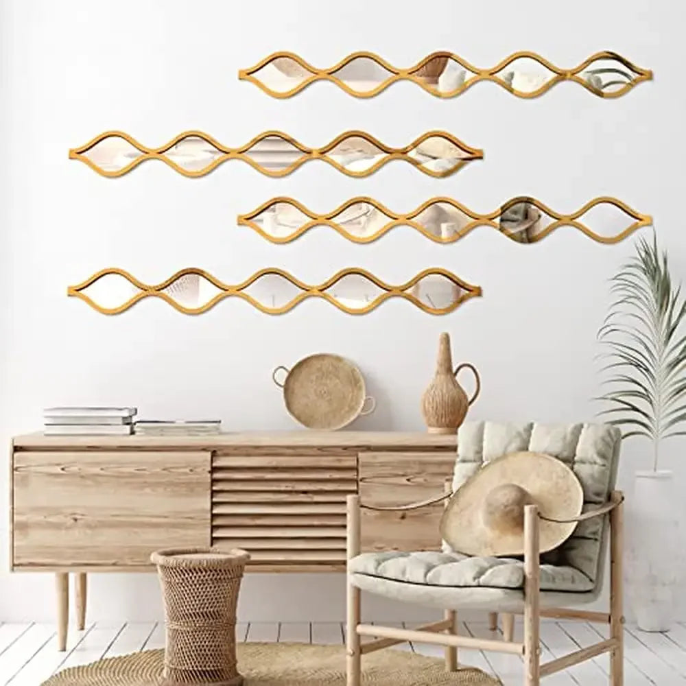 Set of 4, Gold Teardrop Mirror Wall Art Decor