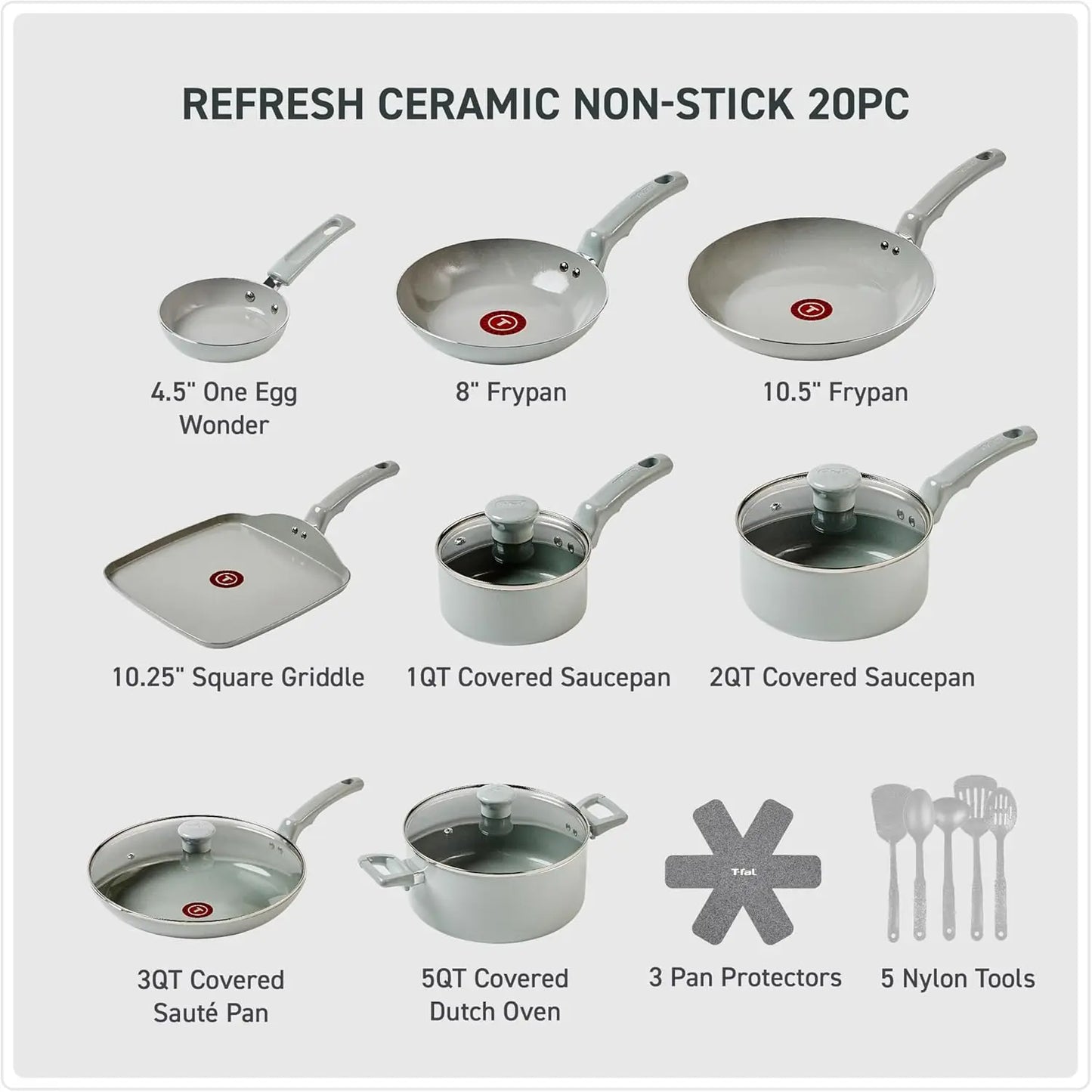 20 Piece Refresh Ceramic Non Stick Cookware Set