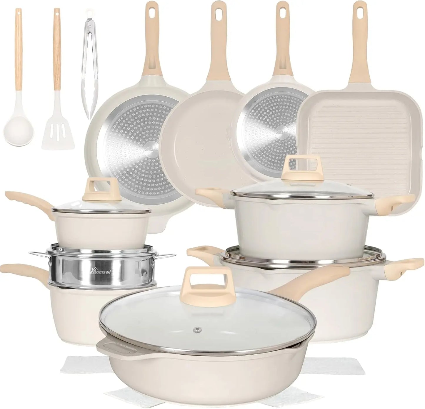 Romswi 23 Piece Non Stick Cookware Set, White