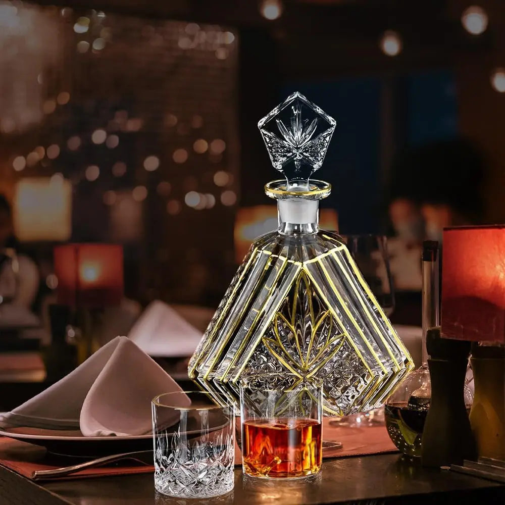 Hand-Painted Gold Accents Decanter Set