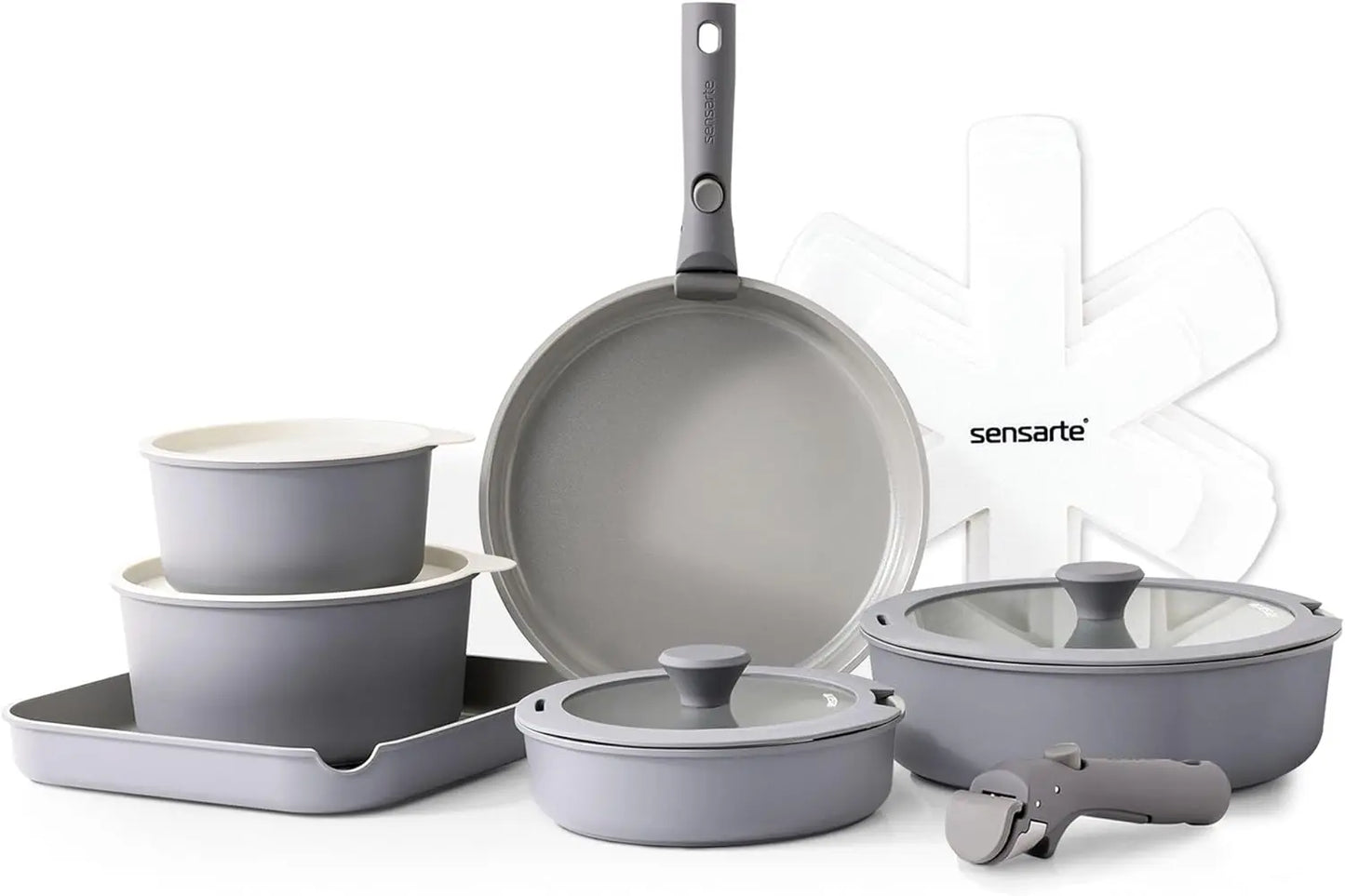 17 Piece Nonstick Ceramic Pots and Pans Set w/ Detachable Handle