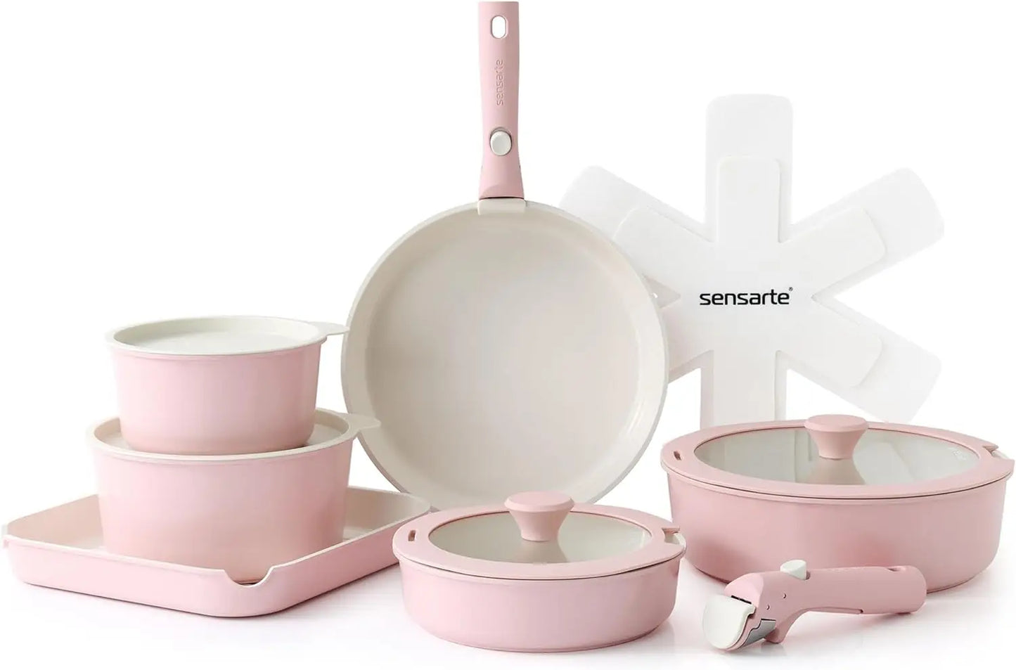 17 Piece Nonstick Ceramic Pots and Pans Set w/ Detachable Handle