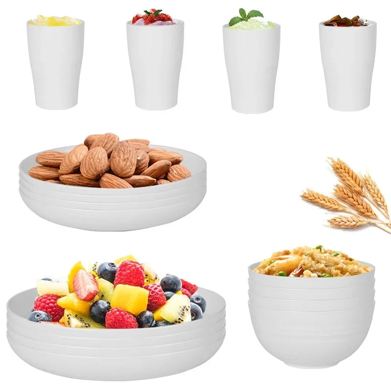 32 pieces plastic wheat straw tableware set