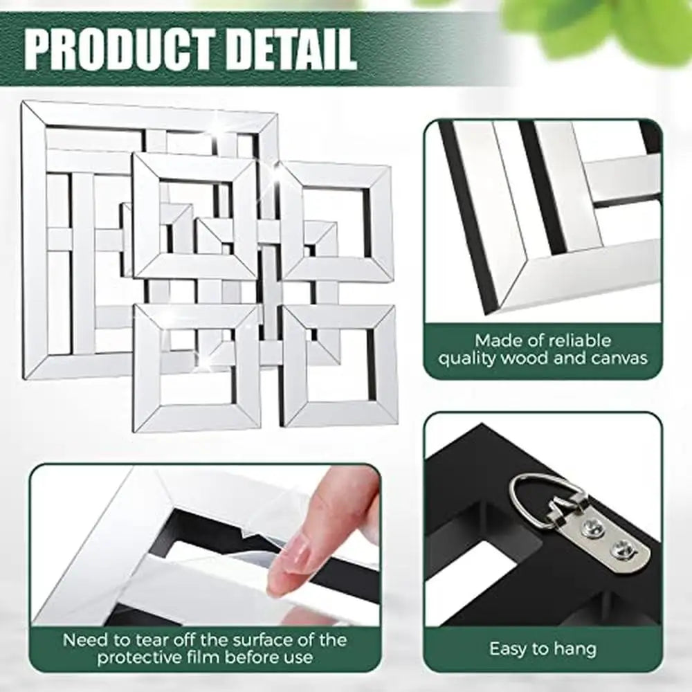 4 Pcs Square Silver Mirror Wall Decor Set