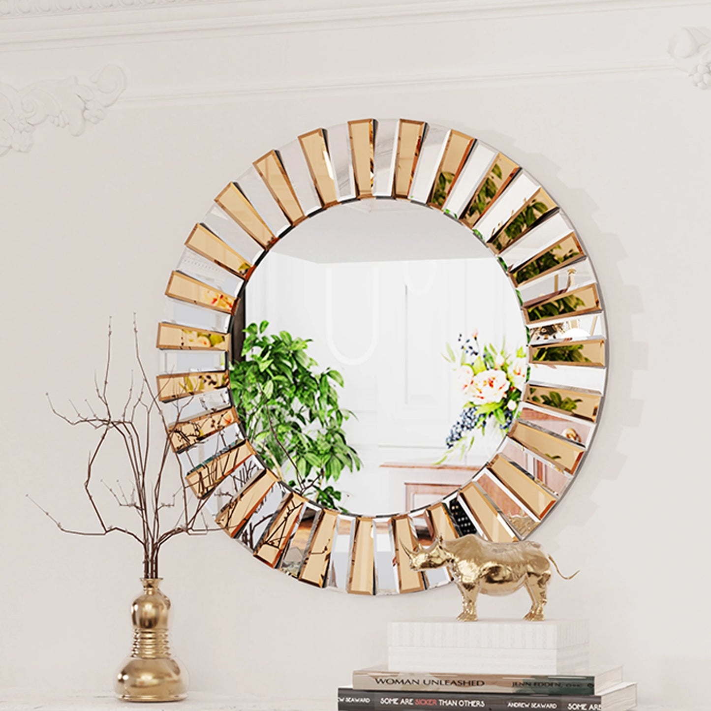 Beveled Edge Round Sunburst Wall Mirror