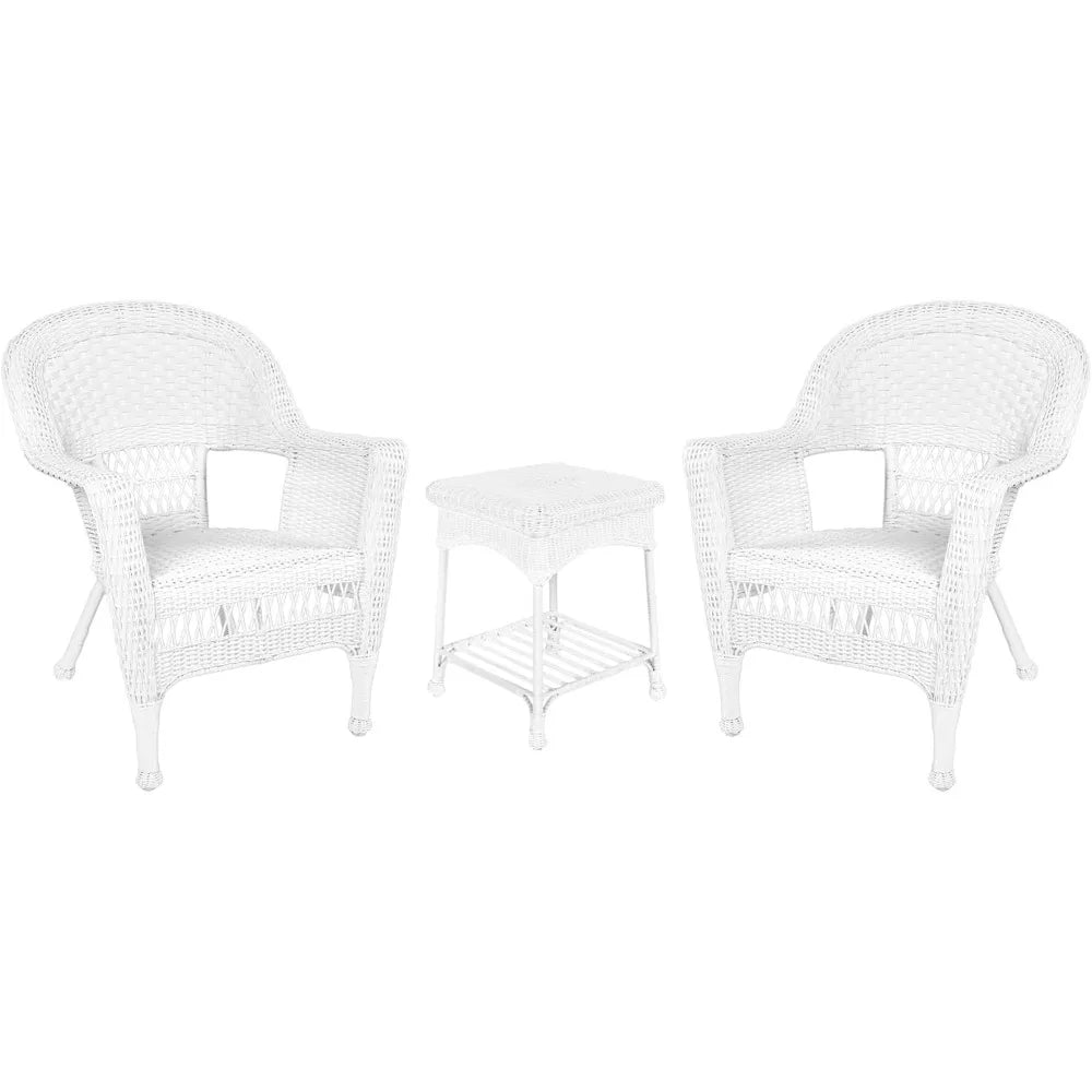 3 Piece Wicker Chair and End Table Set without Cushion, 4 Color Options